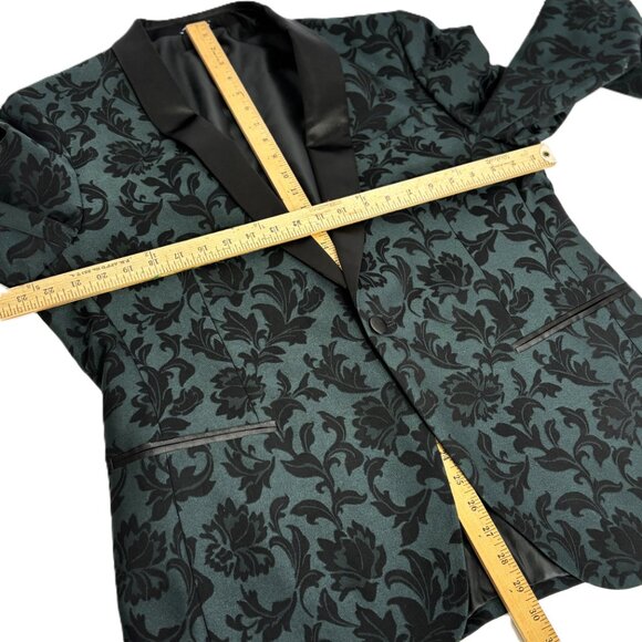 Saville Row Black Floral Satin Shawl Lapel Slim Cut  Evening Formal Jacket - Picture 13 of 13